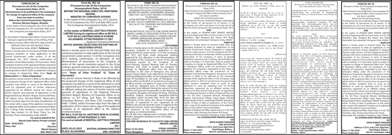 Book Form No INC-26 Notice Ad in Newspaper